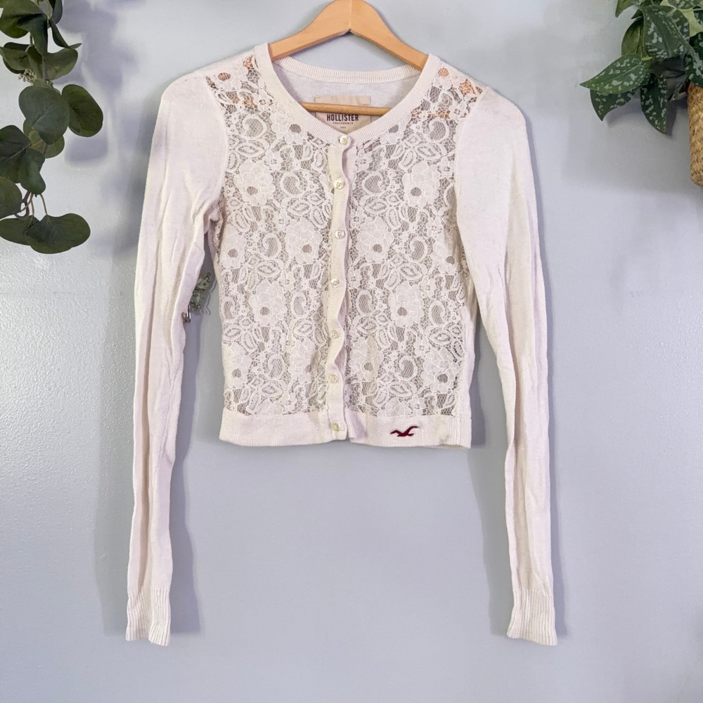 Hollister Y2K Cardigan Floral Lace Henley Coquette Soft Button Sweater Wmns XS